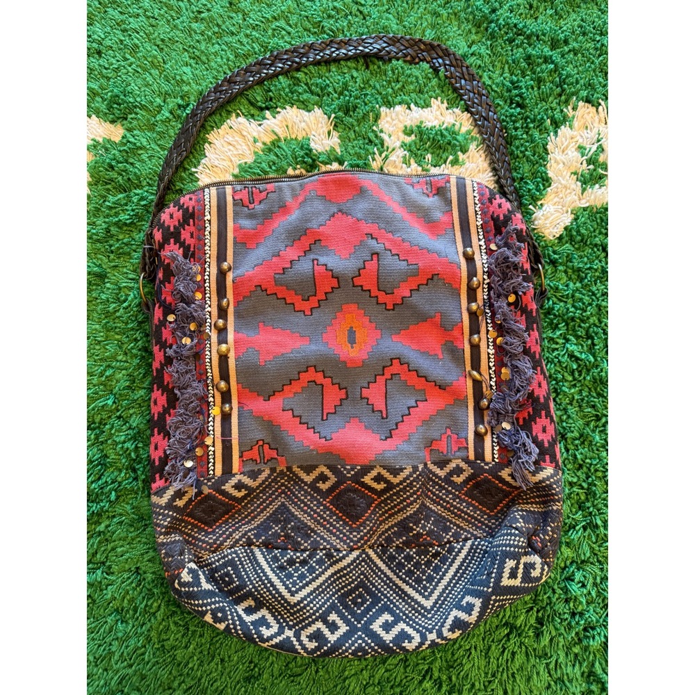 Free People Tapestry Foldover Tote, Studded Boho Chic Rug